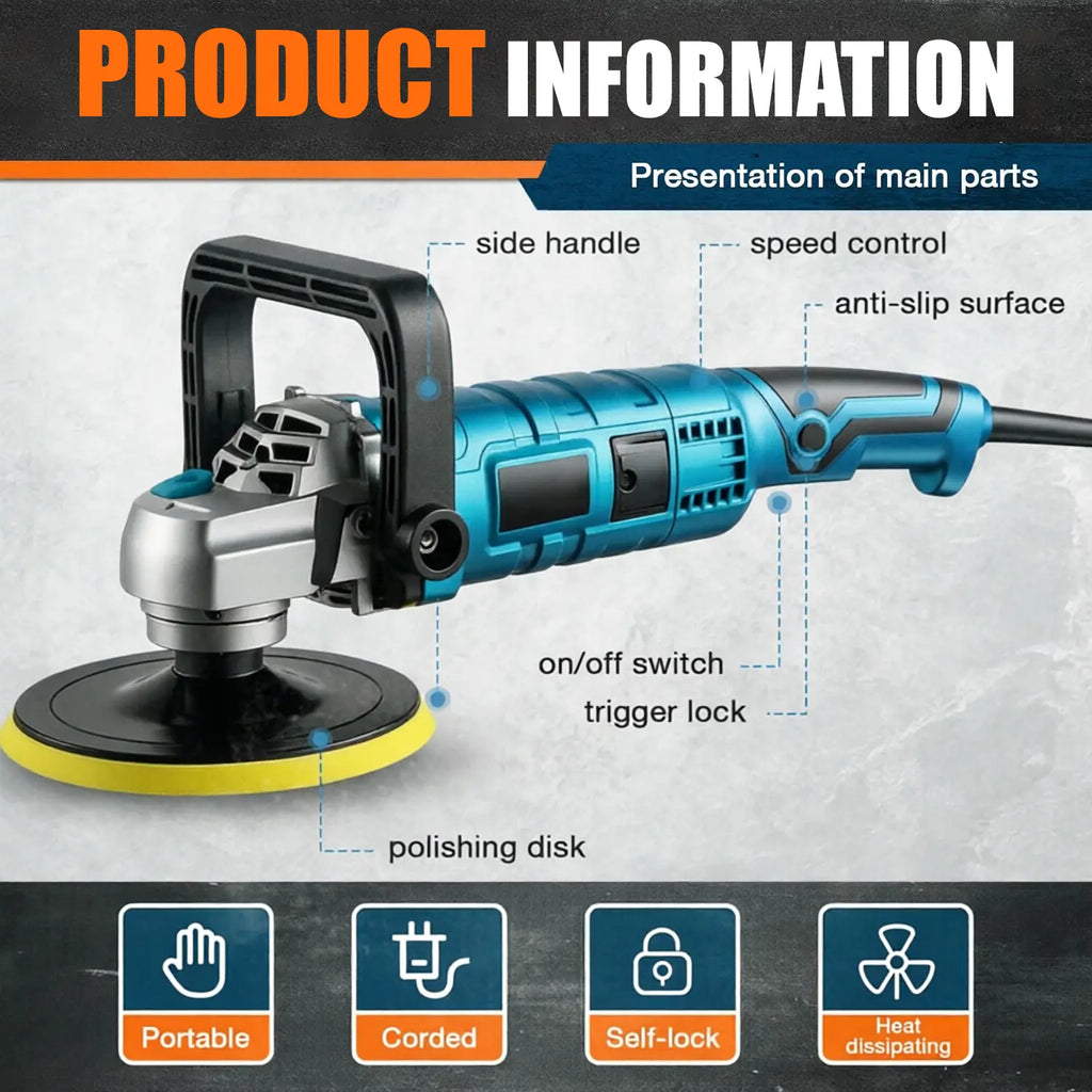 1600W 6/7-Inch Rotary Car Buffer Polisher ，7-Speed (1000-3500 RPM) with Detachable Handle for Car, Boat Sanding, Polishing & Waxing Power Tool#Fathersdaygift Fathersdaygift