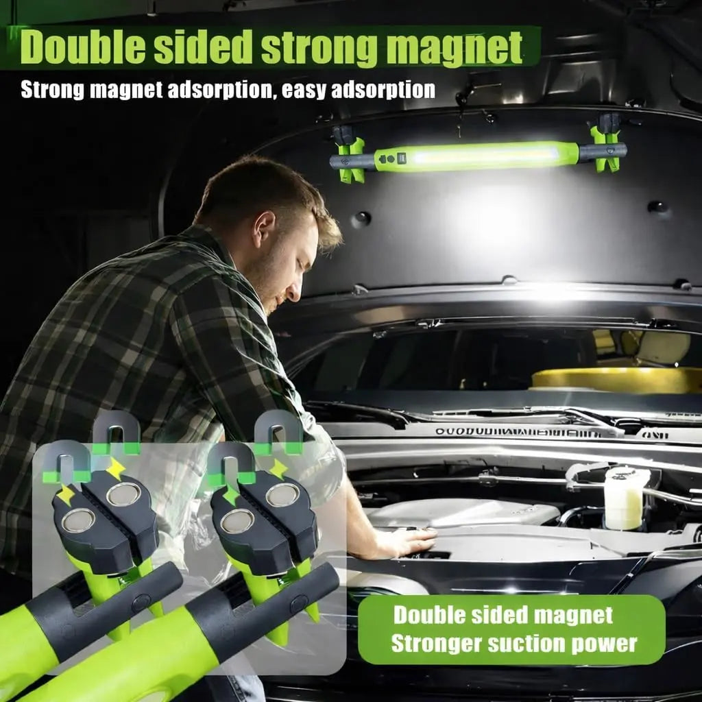 Under Hood Work Light 3000LM, 5200Mah Rechargeable Magnetic LED Light Bar with Hooks, 360° Rotating Portable Mechanic Light for Car Repair, Garage, Workshop & Emergency