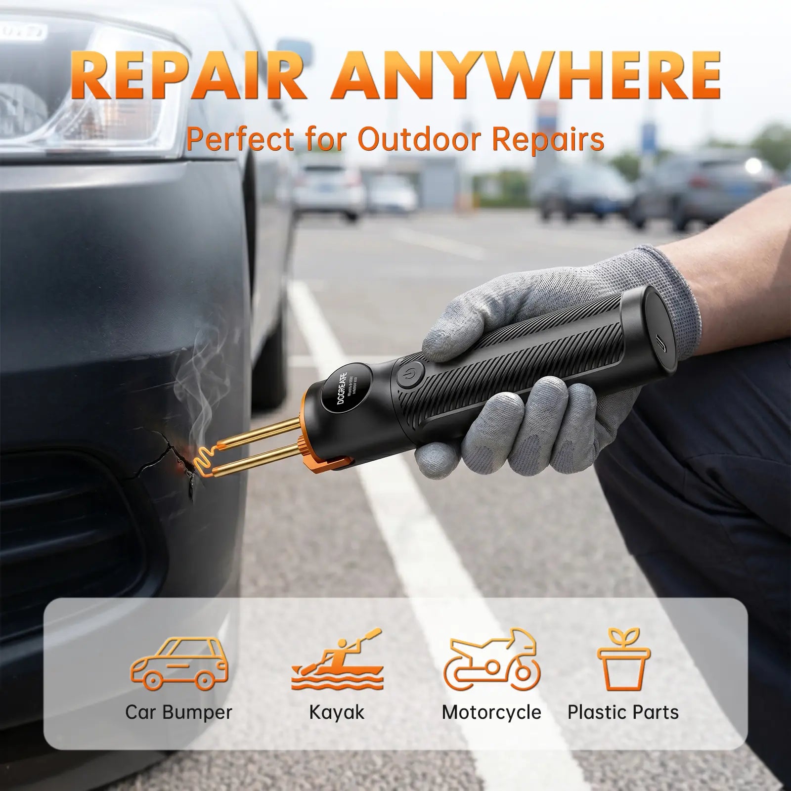 Handheld Plastic Welder Kit, Cordless Rechargeable Hot Stapler Plastic Welding Repair Tool with 4000Mah Battery, LED Light for Car Bumper, Dashboard
