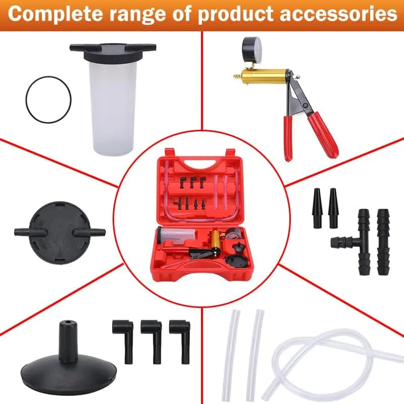 GJANSH 2 in 1 Brake Bleeder Kit with Hand Vacuum Pump with Gauge Adapters Automotive Brake Fluid Bleeding Set with Protected Case for Car Truck (Red) Fathersdaygift