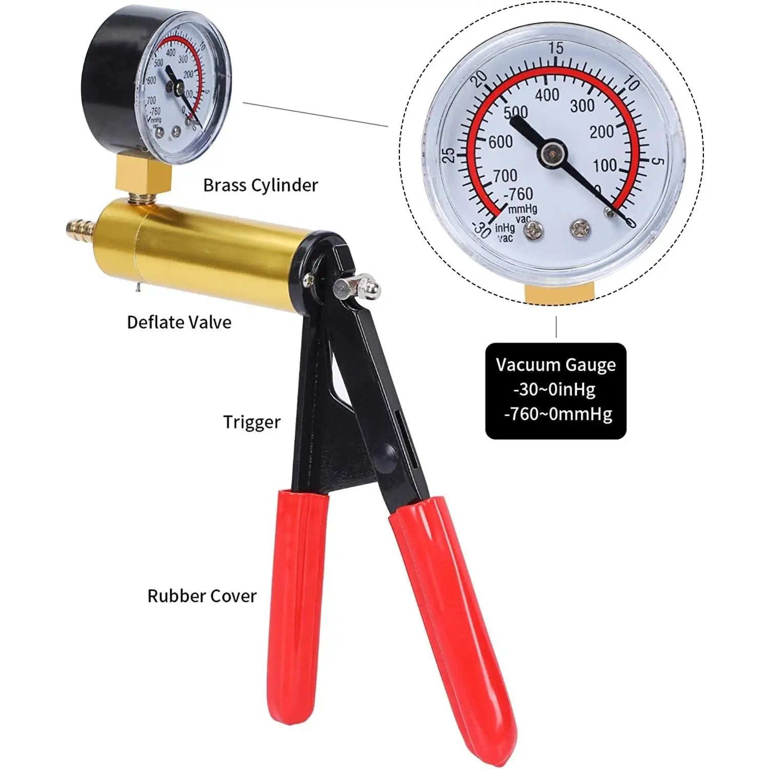 GJANSH 2 in 1 Brake Bleeder Kit with Hand Vacuum Pump with Gauge Adapters Automotive Brake Fluid Bleeding Set with Protected Case for Car Truck (Red) Fathersdaygift