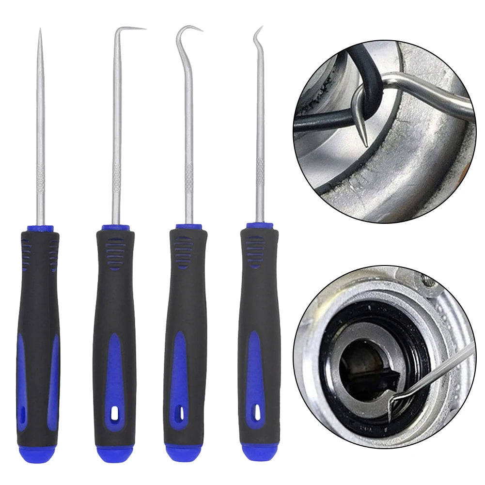 4Pcs Car Long Pick & Hook Set Gasket Puller Pick Tools for Removing Auto Oil Seal O-Ring Seal Tool Oil Sealers Screwdrivers Kit