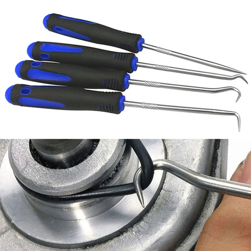 4Pcs Car Long Pick & Hook Set Gasket Puller Pick Tools for Removing Auto Oil Seal O-Ring Seal Tool Oil Sealers Screwdrivers Kit