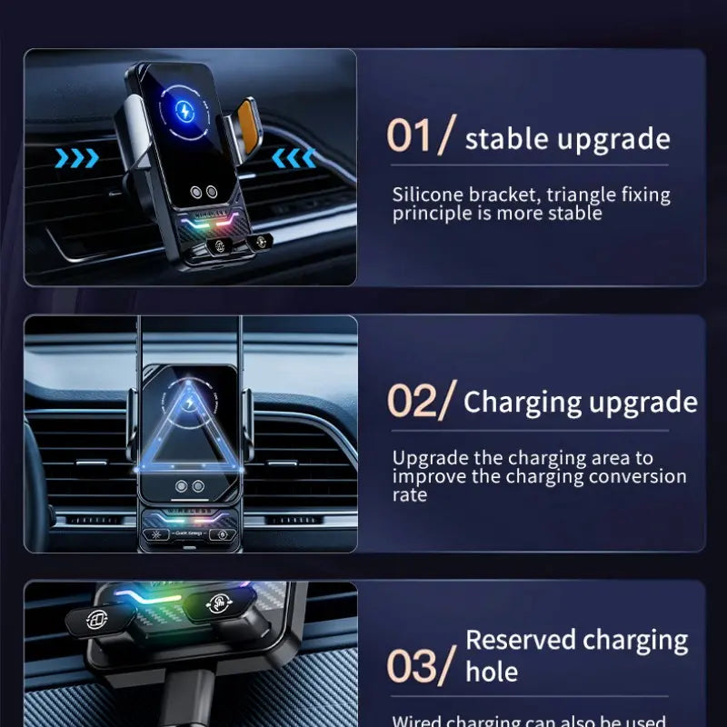 Car Wireless Charger Stand, Infrared Auto Clamping, 15W Fast Charging, Anti-Shake, Horizontal Vertical Rotation, Car Phone Holder, Super Fast Charging