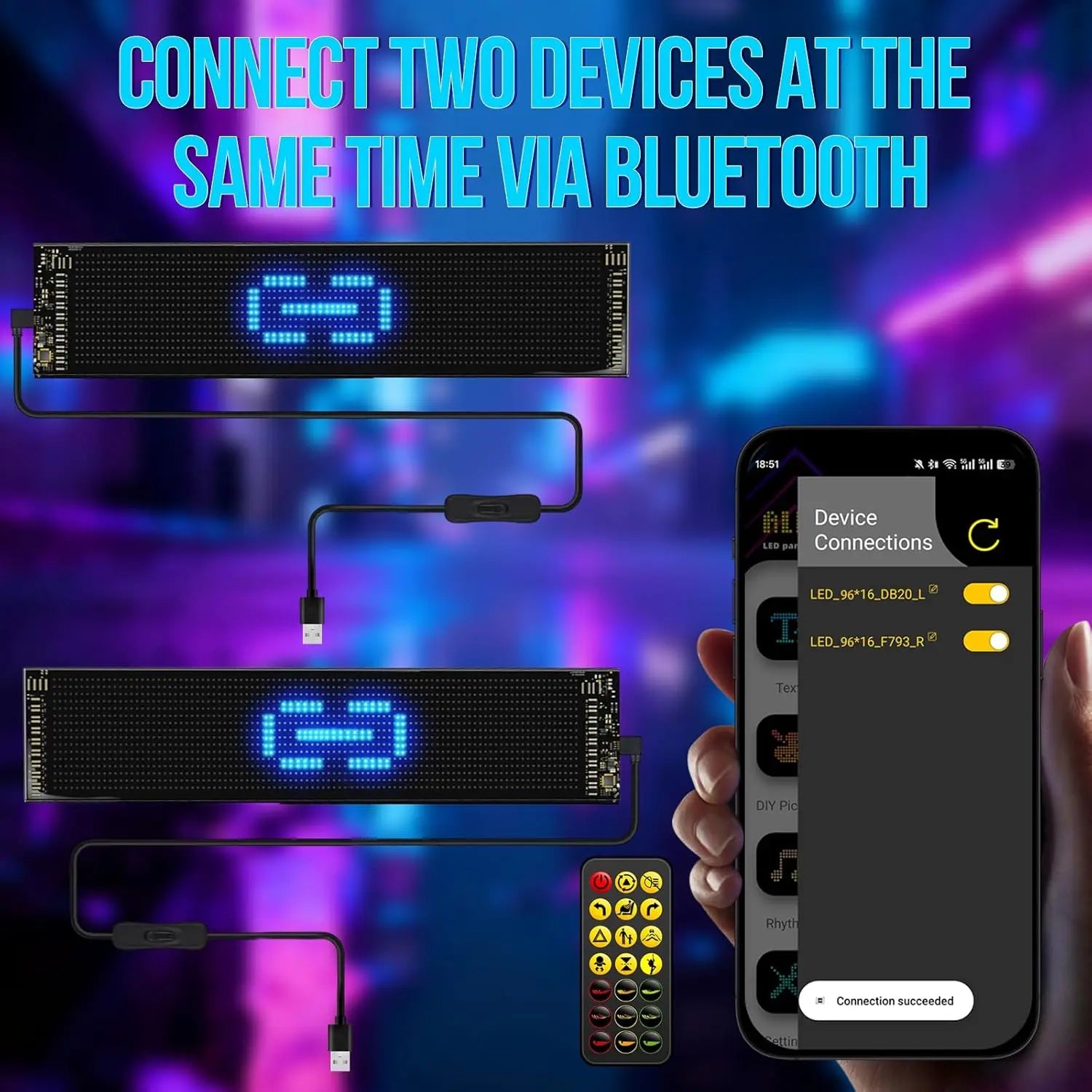 Programmable LED Car Display - Scrolling Matrix Sign, APP & Remote Control LED Devil'S Eyes Light for Windshield, 5V USB Programmable LED Waterproof Flexible Digital Display Signs, Remote APP Control Cool Decor for Cars/Truck
