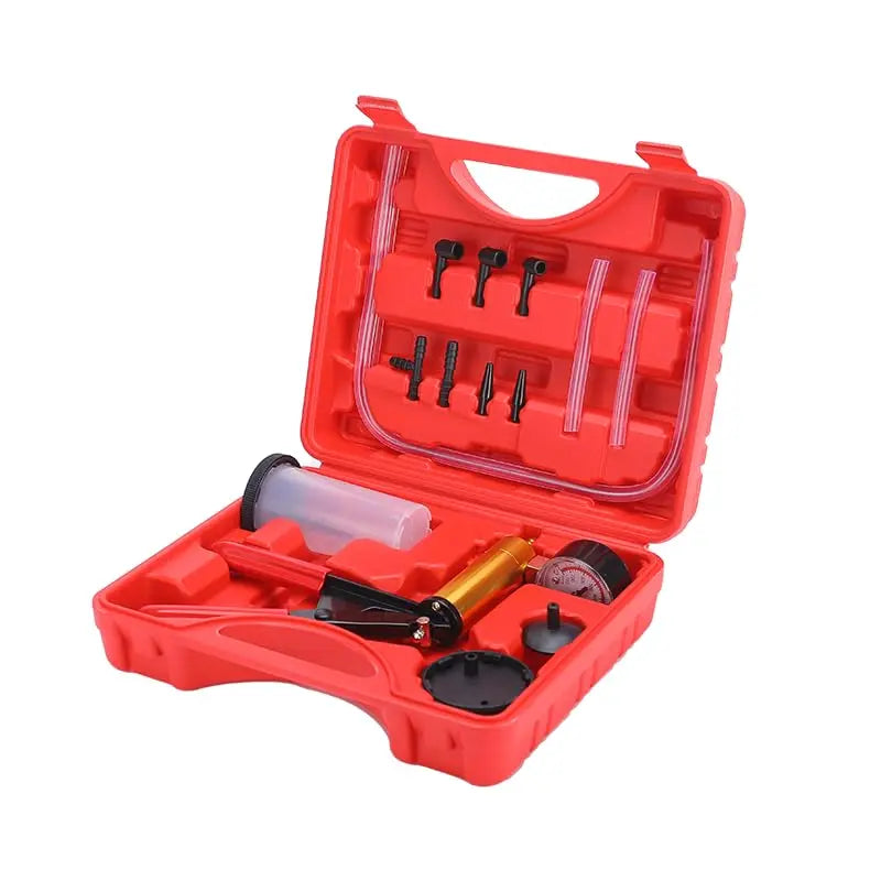 GJANSH 2 in 1 Brake Bleeder Kit with Hand Vacuum Pump with Gauge Adapters Automotive Brake Fluid Bleeding Set with Protected Case for Car Truck (Red) Fathersdaygift