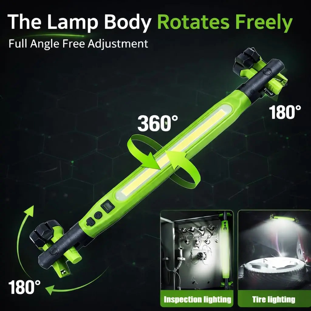 Under Hood Work Light 3000LM, 5200Mah Rechargeable Magnetic LED Light Bar with Hooks, 360° Rotating Portable Mechanic Light for Car Repair, Garage, Workshop & Emergency