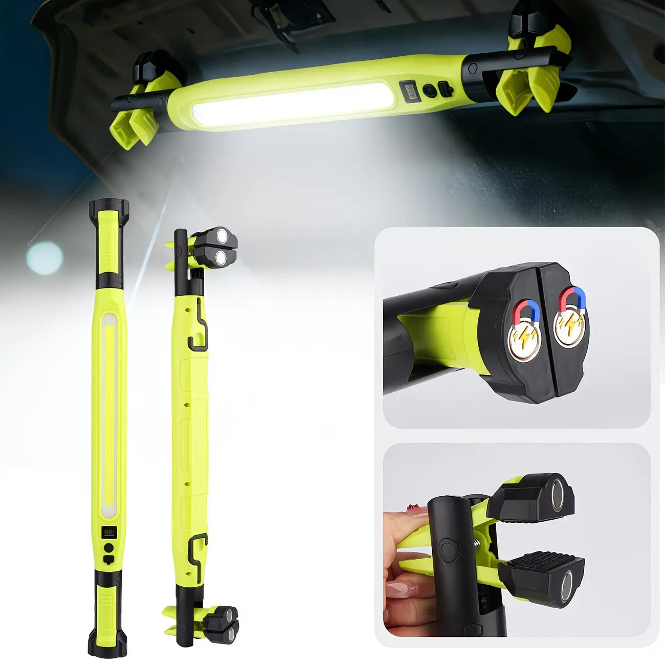 Under Hood Work Light 3000LM, 5200Mah Rechargeable Magnetic LED Light Bar with Hooks, 360° Rotating Portable Mechanic Light for Car Repair, Garage, Workshop & Emergency