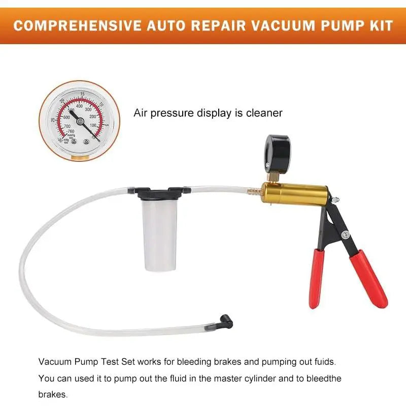 GJANSH 2 in 1 Brake Bleeder Kit with Hand Vacuum Pump with Gauge Adapters Automotive Brake Fluid Bleeding Set with Protected Case for Car Truck (Red) Fathersdaygift