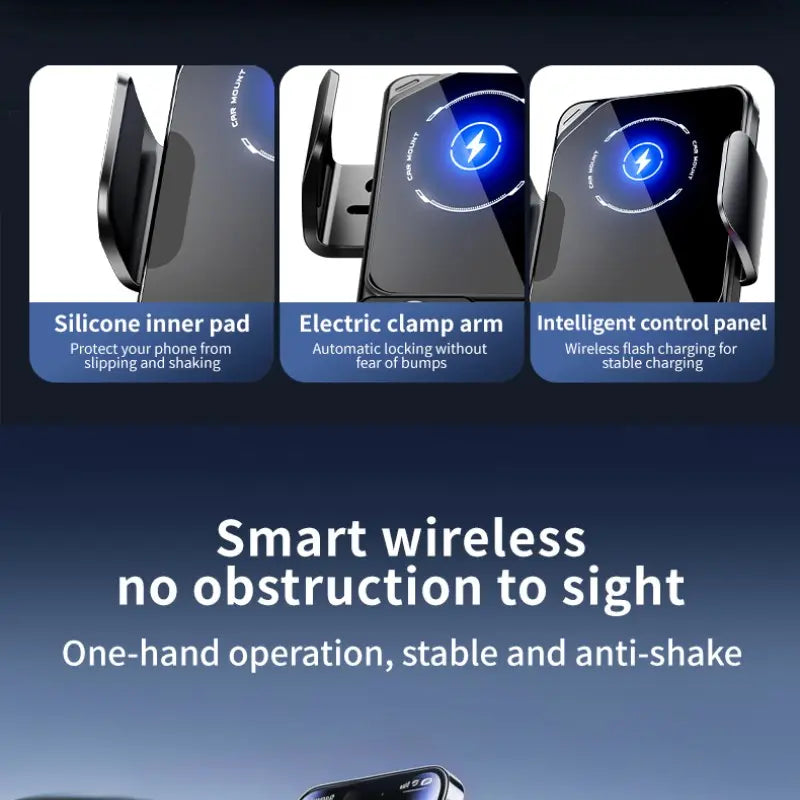 Car Wireless Charger Stand, Infrared Auto Clamping, 15W Fast Charging, Anti-Shake, Horizontal Vertical Rotation, Car Phone Holder, Super Fast Charging