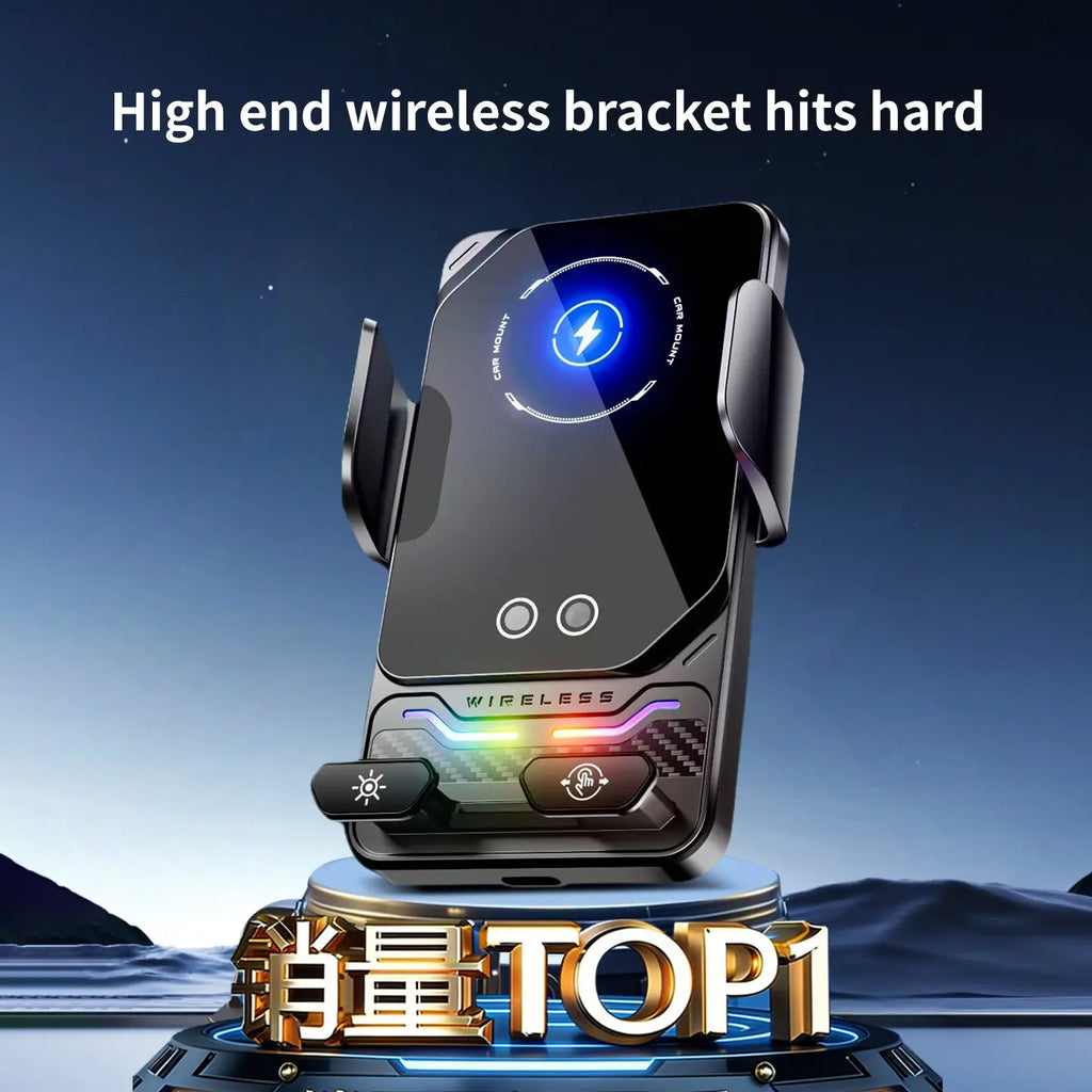 Car Wireless Charger Stand, Infrared Auto Clamping, 15W Fast Charging, Anti-Shake, Horizontal Vertical Rotation, Car Phone Holder, Super Fast Charging