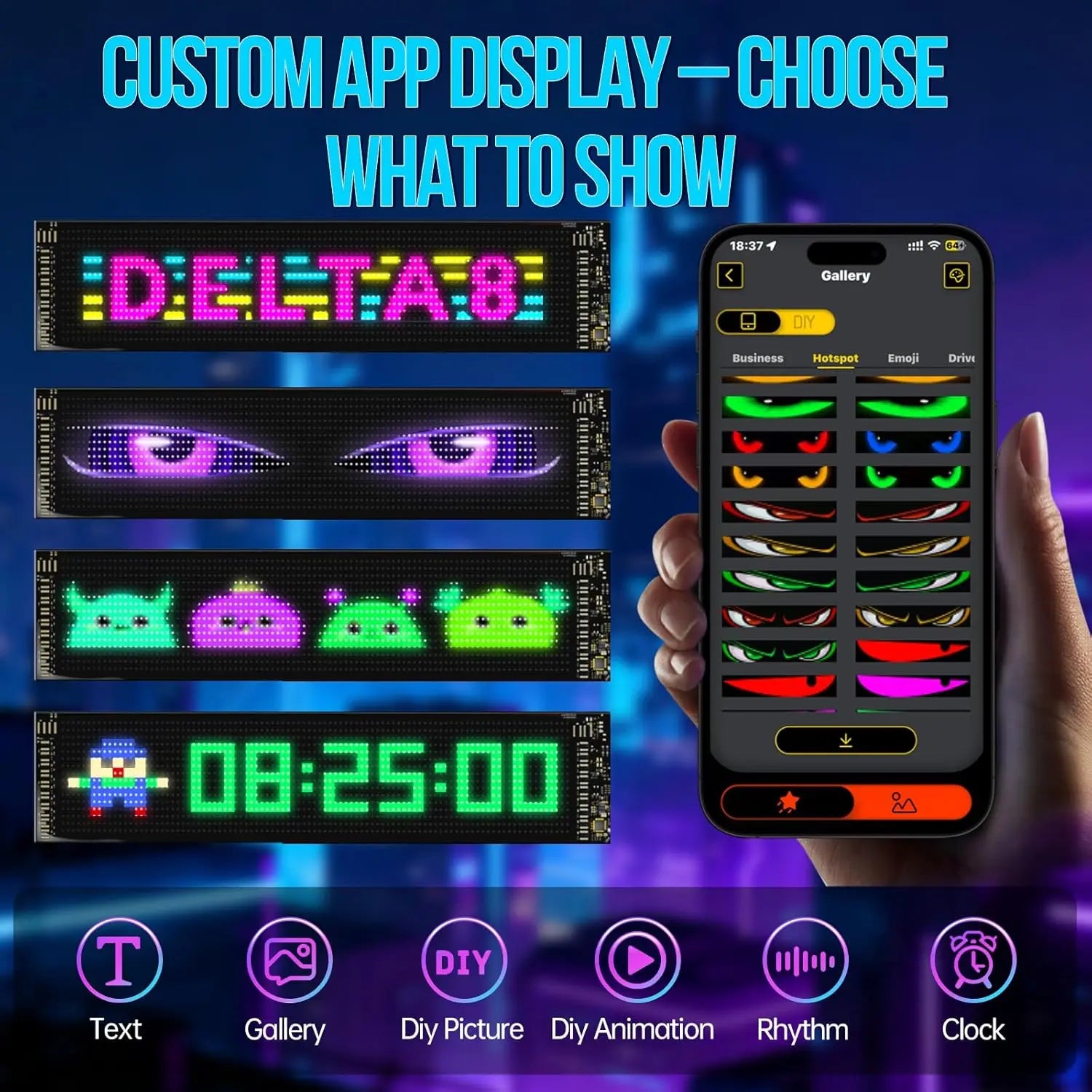 Programmable LED Car Display - Scrolling Matrix Sign, APP & Remote Control LED Devil'S Eyes Light for Windshield, 5V USB Programmable LED Waterproof Flexible Digital Display Signs, Remote APP Control Cool Decor for Cars/Truck