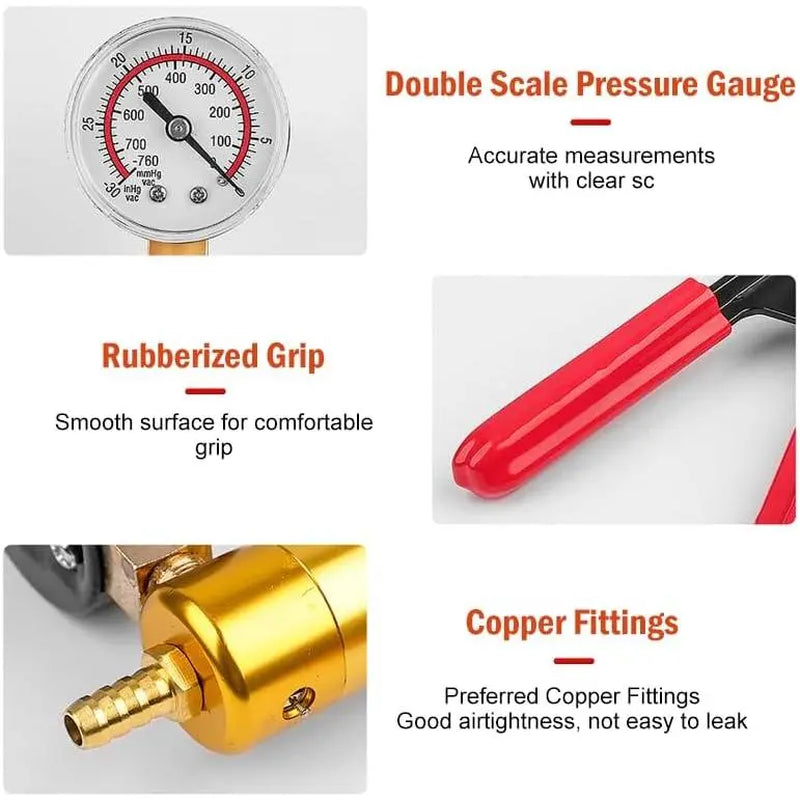 GJANSH 2 in 1 Brake Bleeder Kit with Hand Vacuum Pump with Gauge Adapters Automotive Brake Fluid Bleeding Set with Protected Case for Car Truck (Red) Fathersdaygift