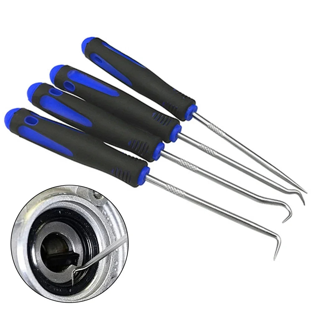 4Pcs Car Long Pick & Hook Set Gasket Puller Pick Tools for Removing Auto Oil Seal O-Ring Seal Tool Oil Sealers Screwdrivers Kit