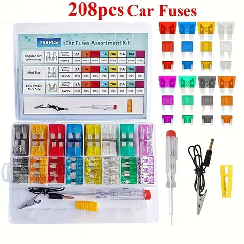 208Pcs Car Fuse Assortment Kit, Car Accessories, Replacement for Car/ RV/ Truck/ Motorcycle (2A-35A), Blade Fuse Inserts Suitable for All Models