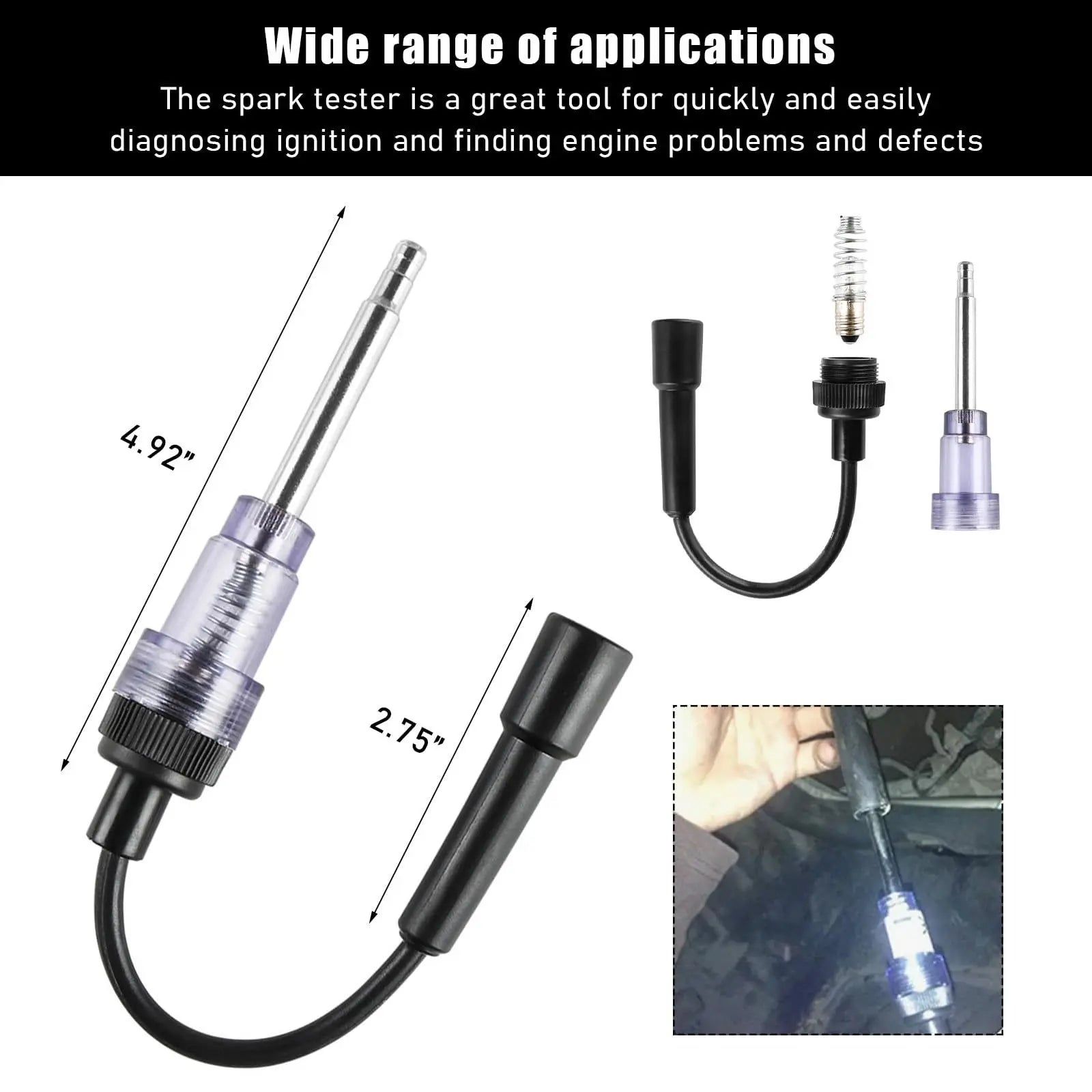 Inline Spark Tester, Straight Boot Ignition Tester Plug Engine Ignition, Pick up Coil/Armature Diagnostic Detector Tool for Automotive/Car/Lawnmower Fathersdaygift