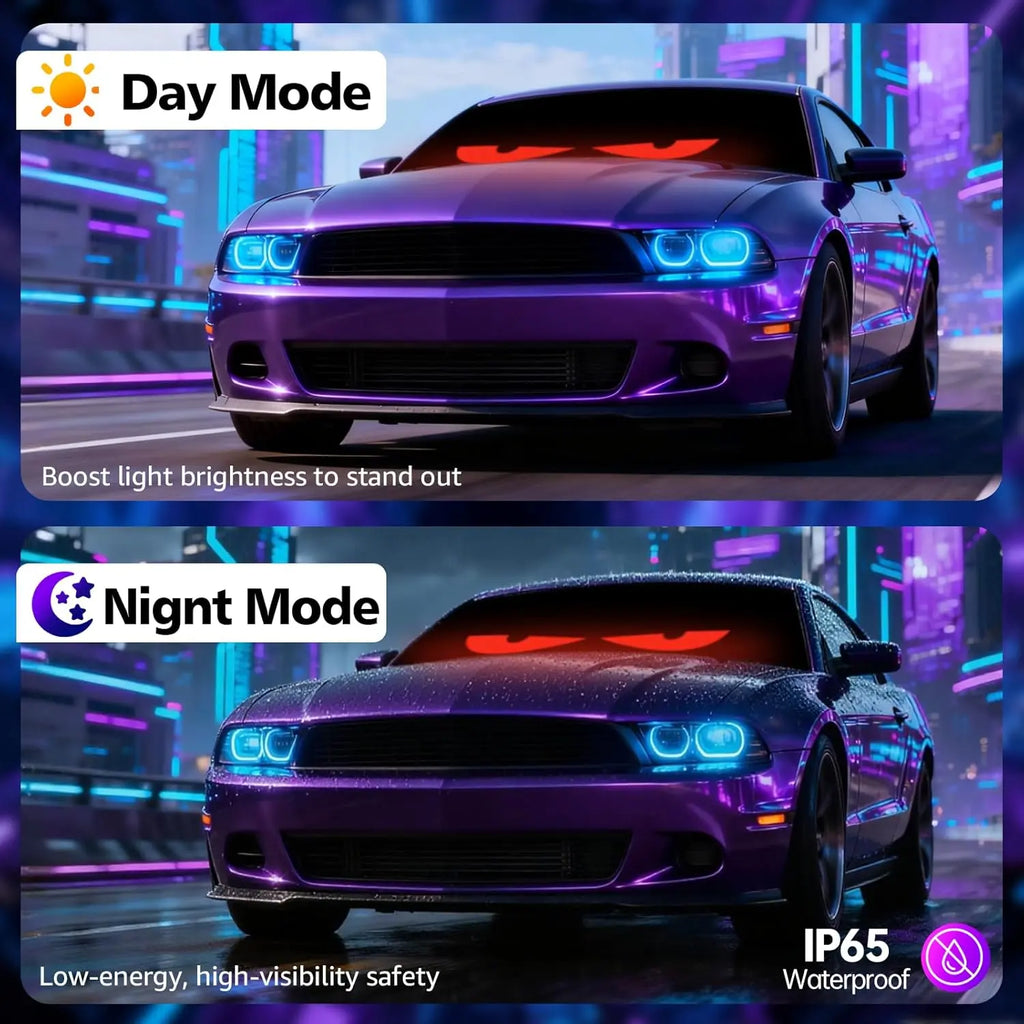 Programmable LED Car Display - Scrolling Matrix Sign, APP & Remote Control LED Devil'S Eyes Light for Windshield, 5V USB Programmable LED Waterproof Flexible Digital Display Signs, Remote APP Control Cool Decor for Cars/Truck