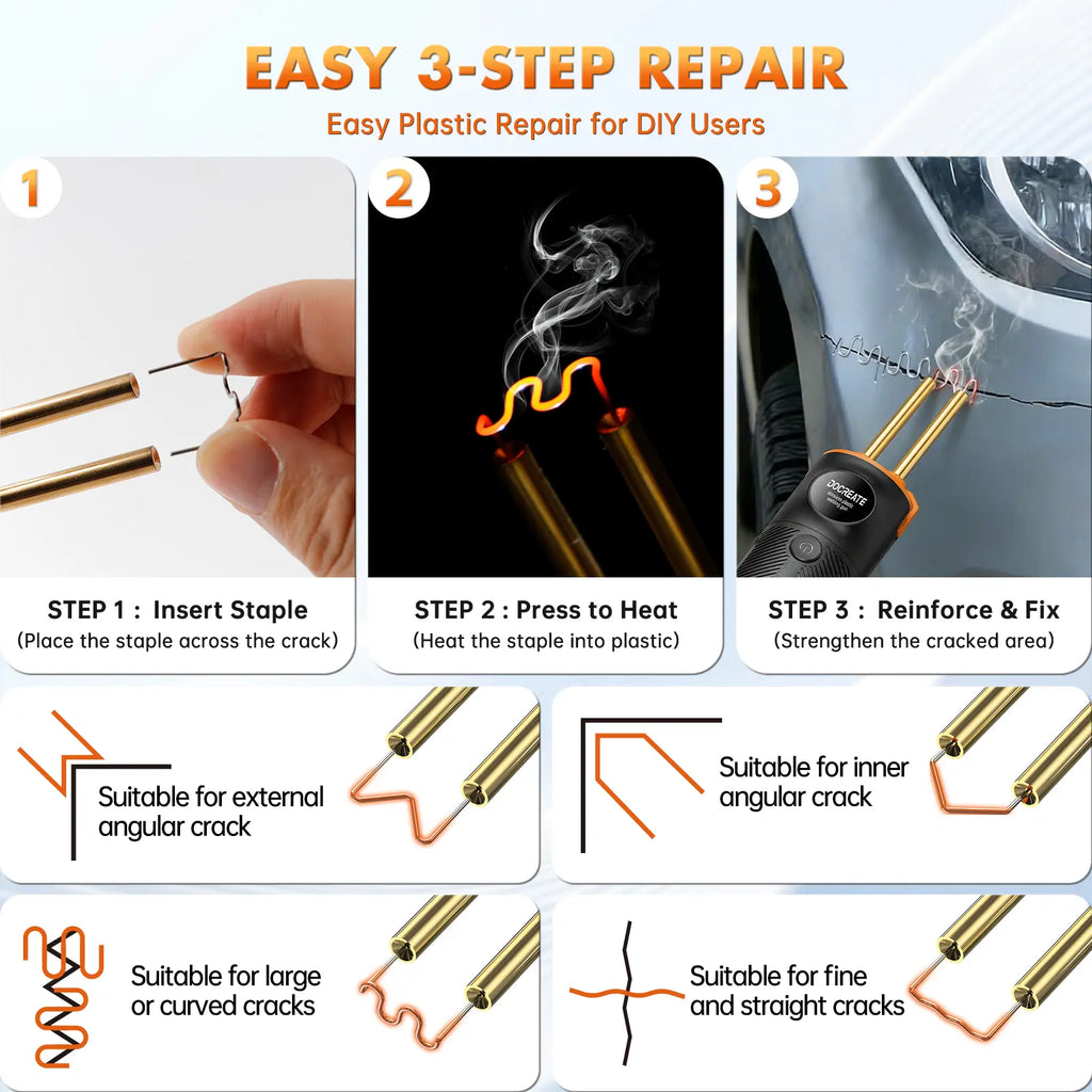 Handheld Plastic Welder Kit, Cordless Rechargeable Hot Stapler Plastic Welding Repair Tool with 4000Mah Battery, LED Light for Car Bumper, Dashboard