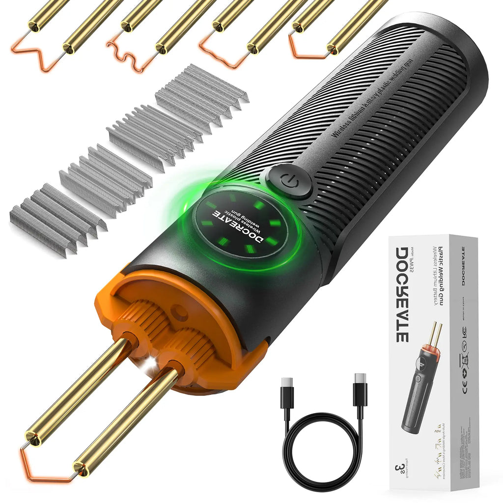 Handheld Plastic Welder Kit, Cordless Rechargeable Hot Stapler Plastic Welding Repair Tool with 4000Mah Battery, LED Light for Car Bumper, Dashboard