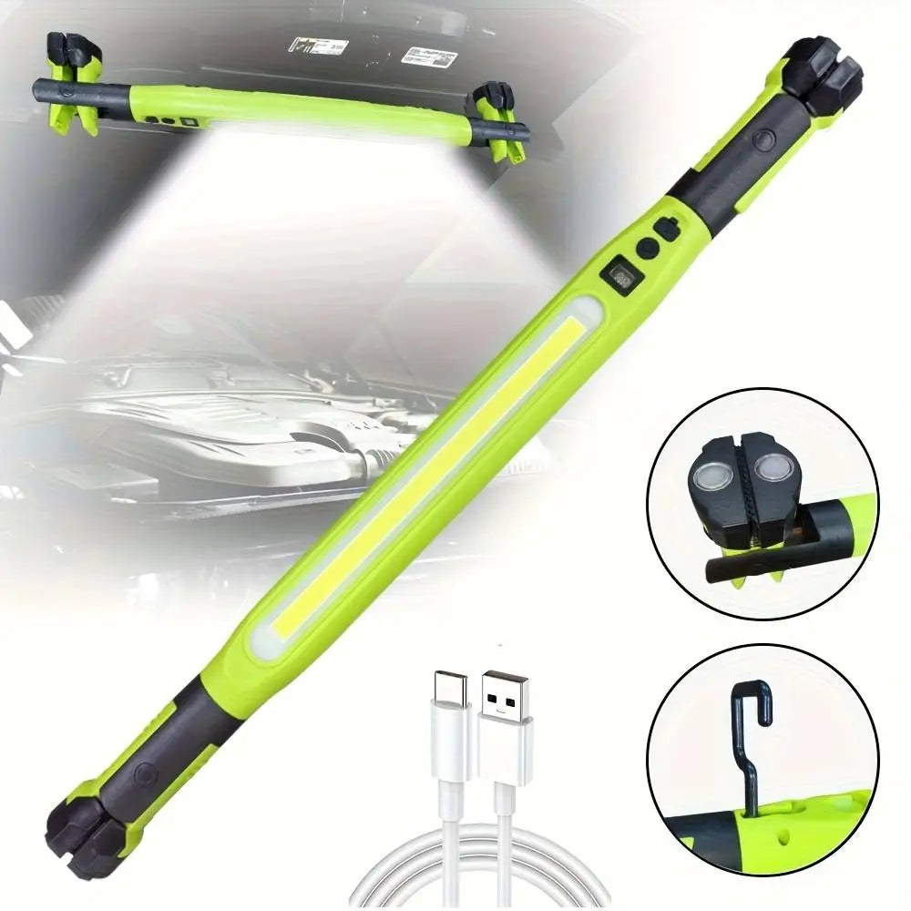 Under Hood Work Light 3000LM, 5200Mah Rechargeable Magnetic LED Light Bar with Hooks, 360° Rotating Portable Mechanic Light for Car Repair, Garage, Workshop & Emergency