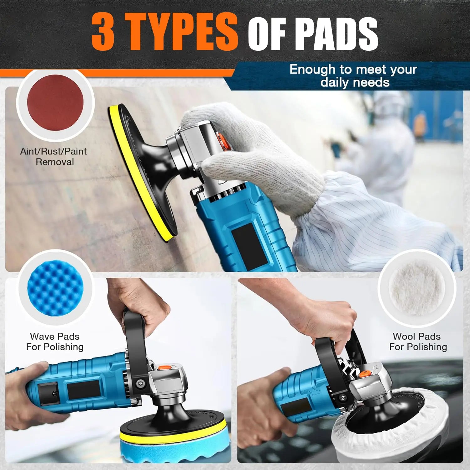 1600W 6/7-Inch Rotary Car Buffer Polisher ，7-Speed (1000-3500 RPM) with Detachable Handle for Car, Boat Sanding, Polishing & Waxing Power Tool#Fathersdaygift Fathersdaygift