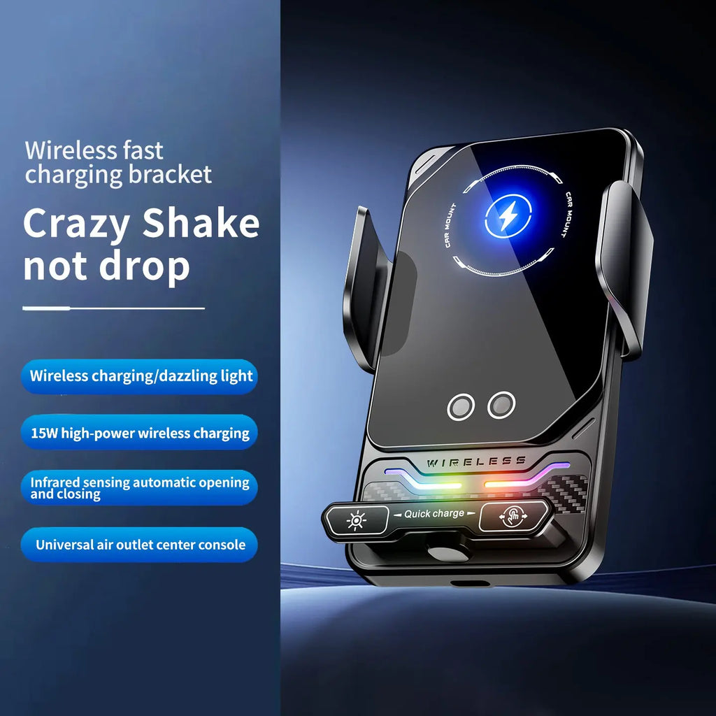 Car Wireless Charger Stand, Infrared Auto Clamping, 15W Fast Charging, Anti-Shake, Horizontal Vertical Rotation, Car Phone Holder, Super Fast Charging