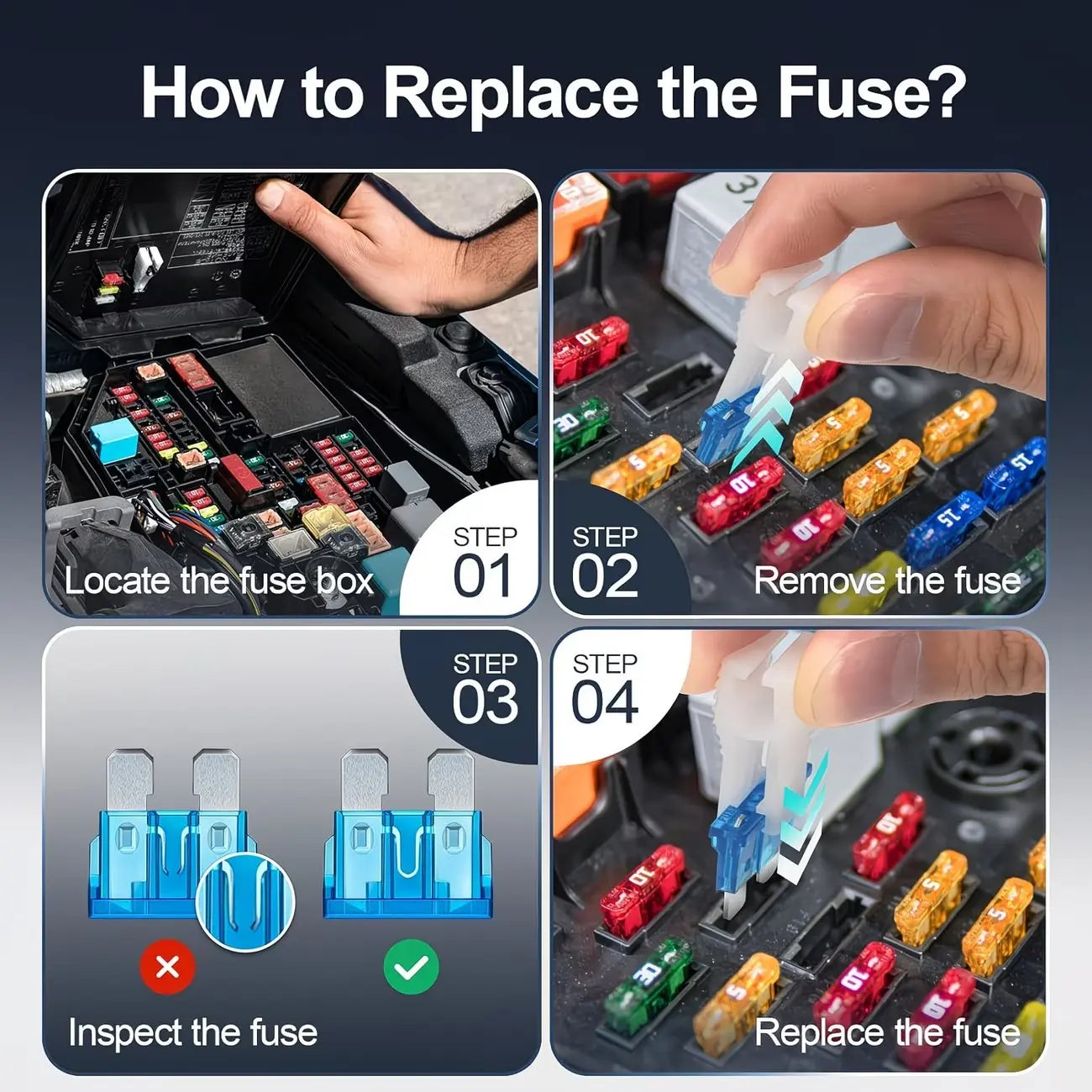 208Pcs Car Fuse Assortment Kit, Car Accessories, Replacement for Car/ RV/ Truck/ Motorcycle (2A-35A), Blade Fuse Inserts Suitable for All Models