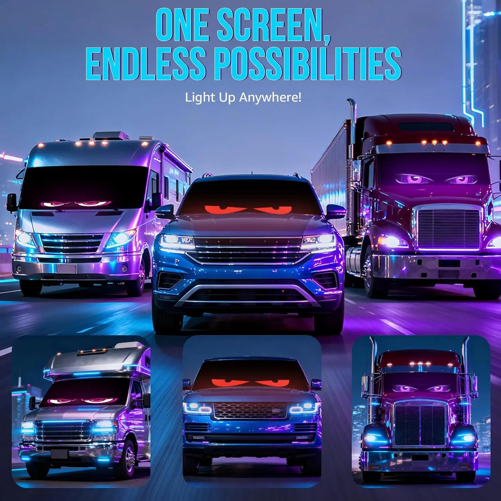 Programmable LED Car Display - Scrolling Matrix Sign, APP & Remote Control LED Devil'S Eyes Light for Windshield, 5V USB Programmable LED Waterproof Flexible Digital Display Signs, Remote APP Control Cool Decor for Cars/Truck