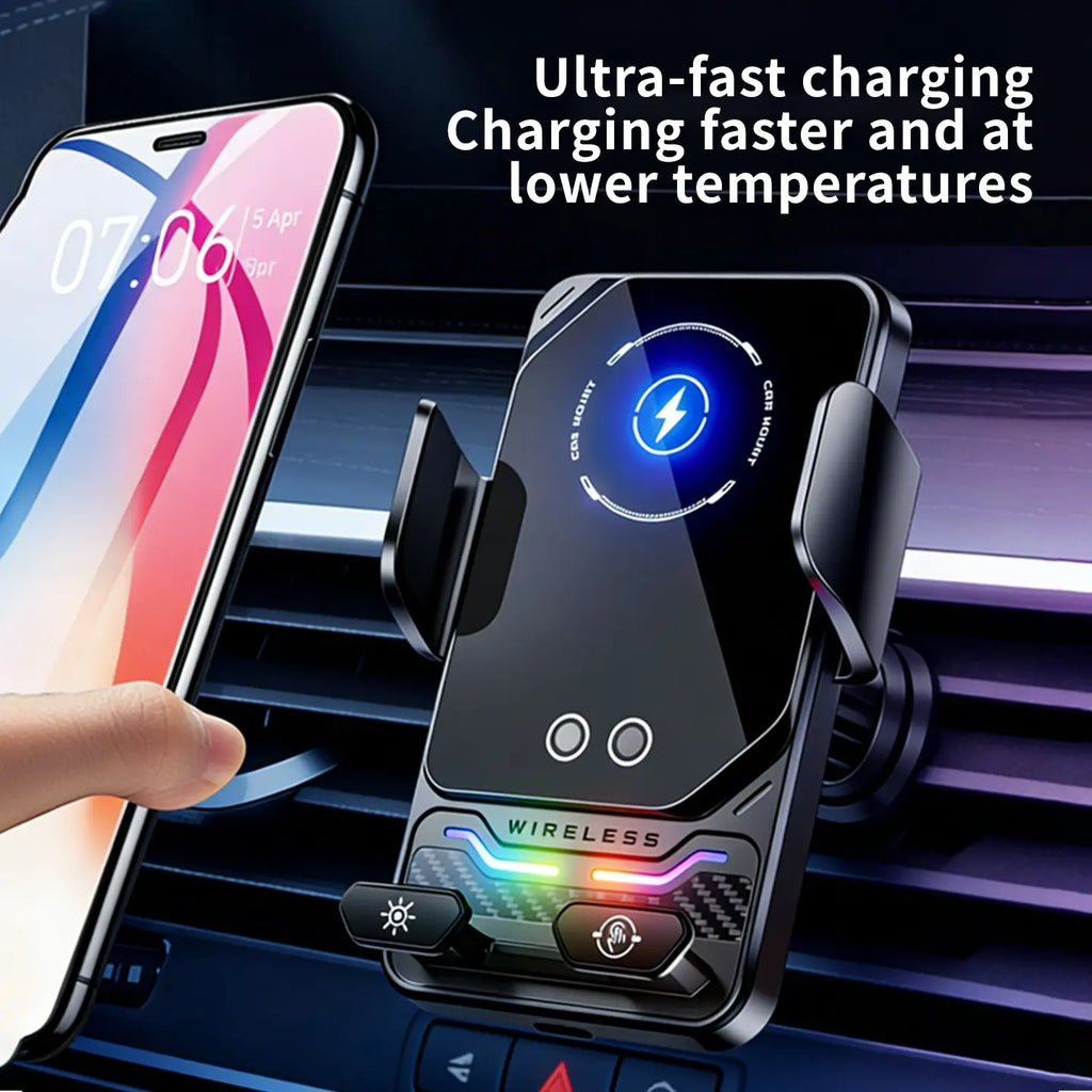 Car Wireless Charger Stand, Infrared Auto Clamping, 15W Fast Charging, Anti-Shake, Horizontal Vertical Rotation, Car Phone Holder, Super Fast Charging