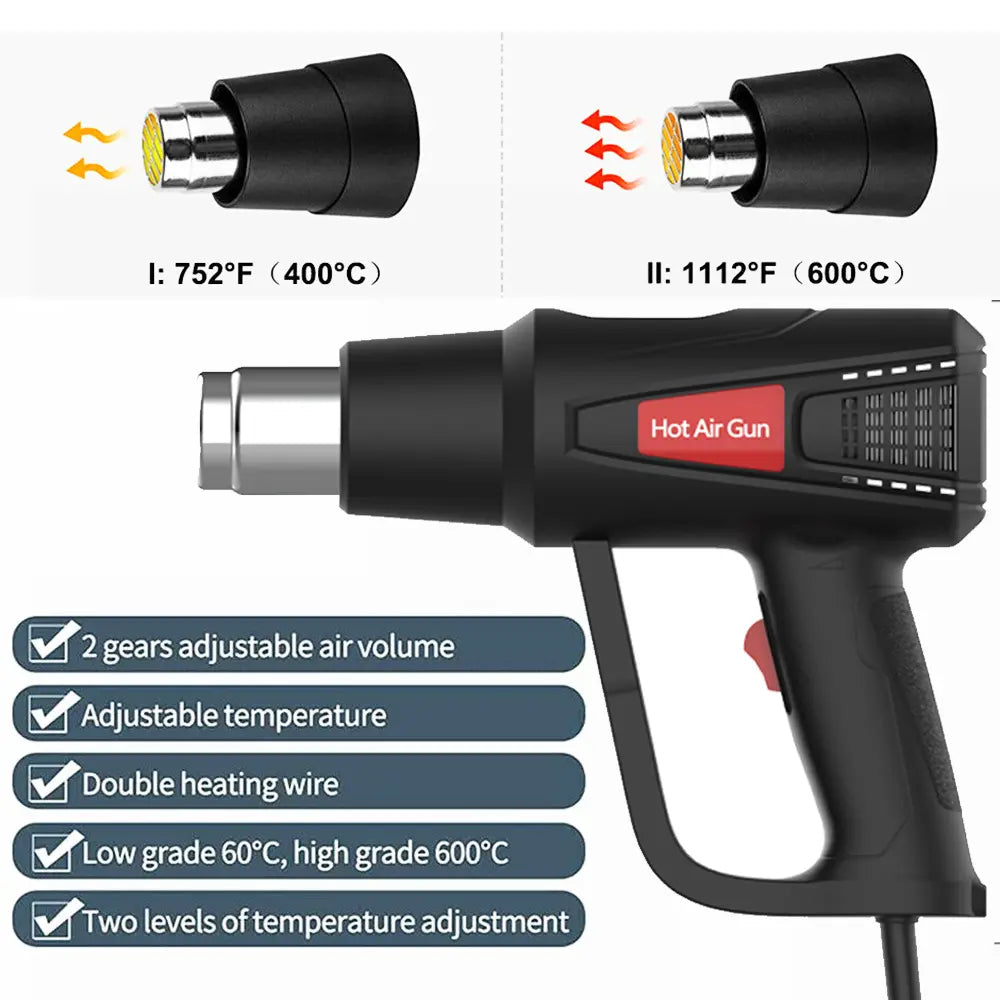 Heat Gun Set for Vinyl Wrap, Car Wrap Kit for Window Tint, Include Heat Gun, Plastic Felt Squeegees,Scraper Tool Kits for Car Film Installation,For DIY Craft Embossing Shrink Wrapping,Crafts,Shrinking Pvc,Stripping Paint